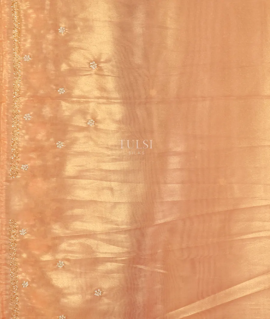 Peach Kora Tissue Organza Embroidery Saree T4503953