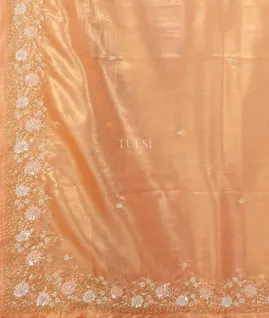 Peach Kora Tissue Organza Embroidery Saree T4503954