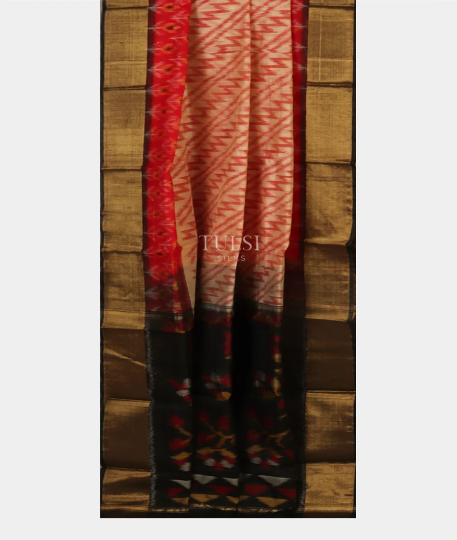 Off-White Pochampalli Silk Cotton Saree T4894102