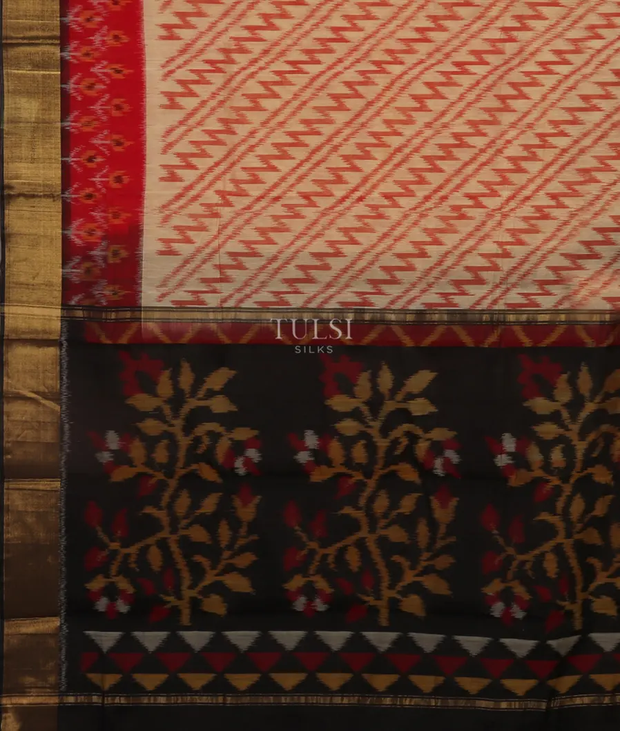 Off-White Pochampalli Silk Cotton Saree T4894104