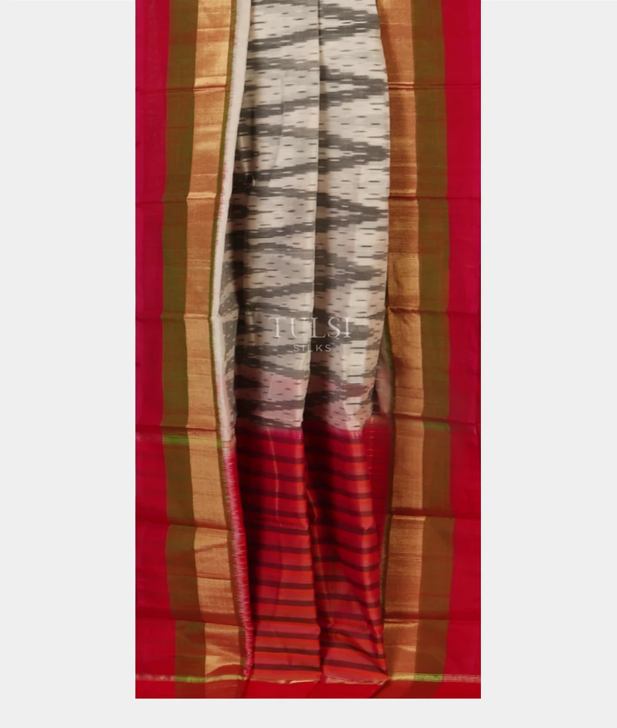 White Pochampalli Silk Cotton Saree T4893852