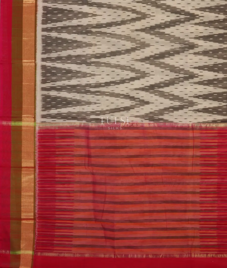 White Pochampalli Silk Cotton Saree T4893854