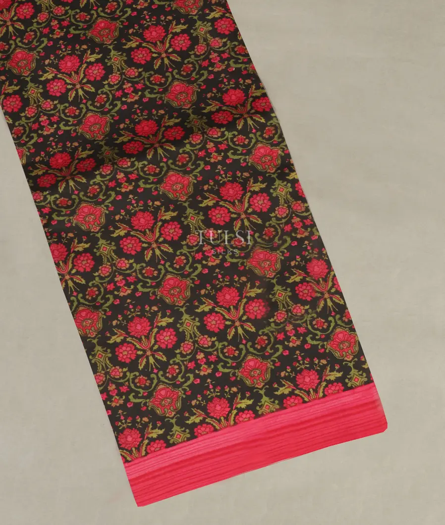Black Printed Silk Saree T518909-image