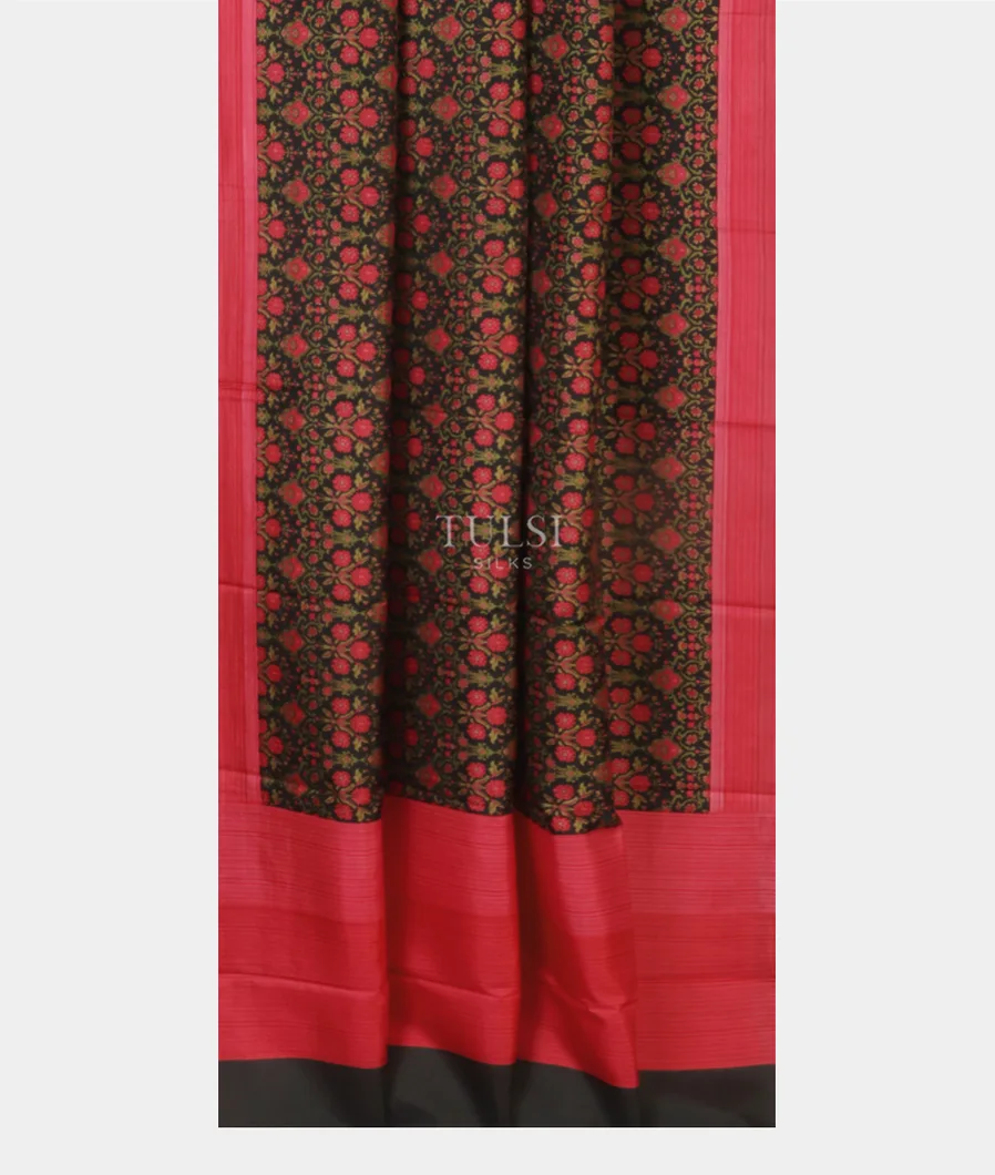 Black Printed Silk Saree T5189092