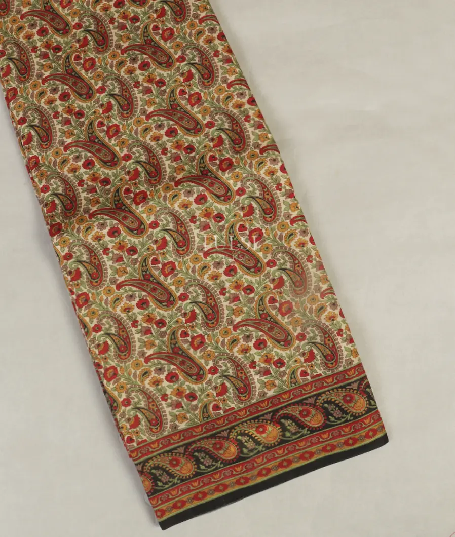 Beige Printed Silk Saree T461162-image