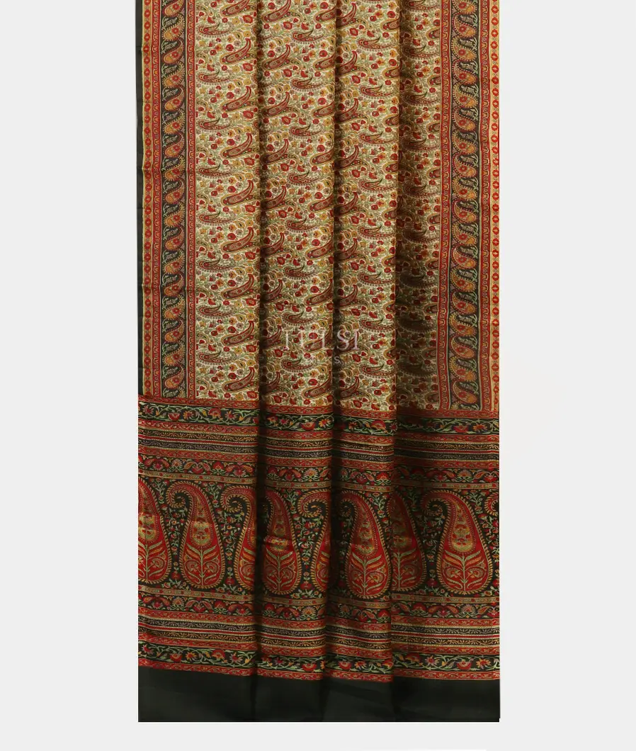 Beige Printed Silk Saree T4611622