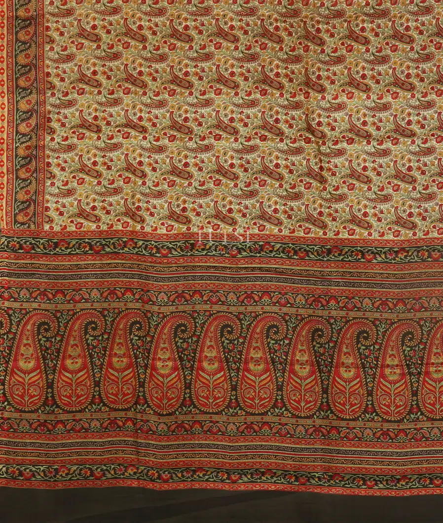 Beige Printed Silk Saree T4611624