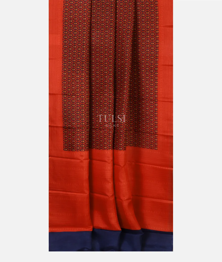 Blue Printed Silk Saree T4614352