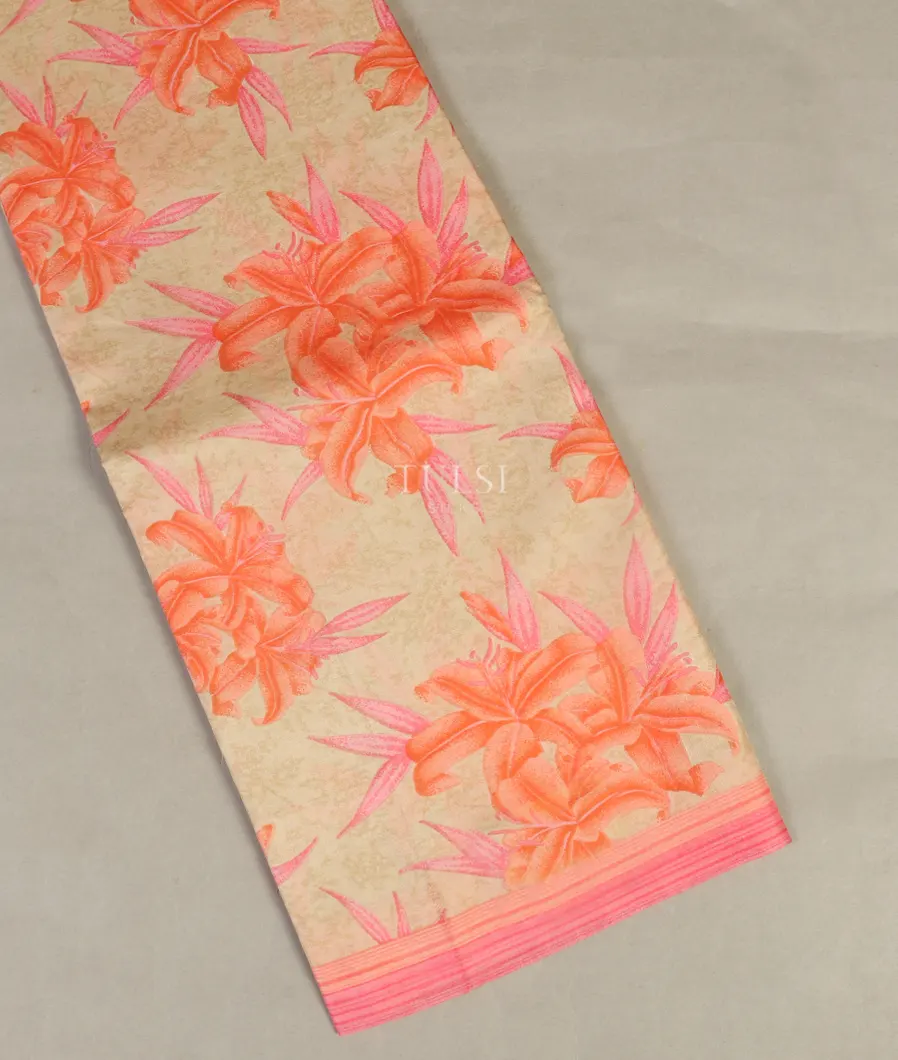 Beige Printed Silk Saree T518912-image