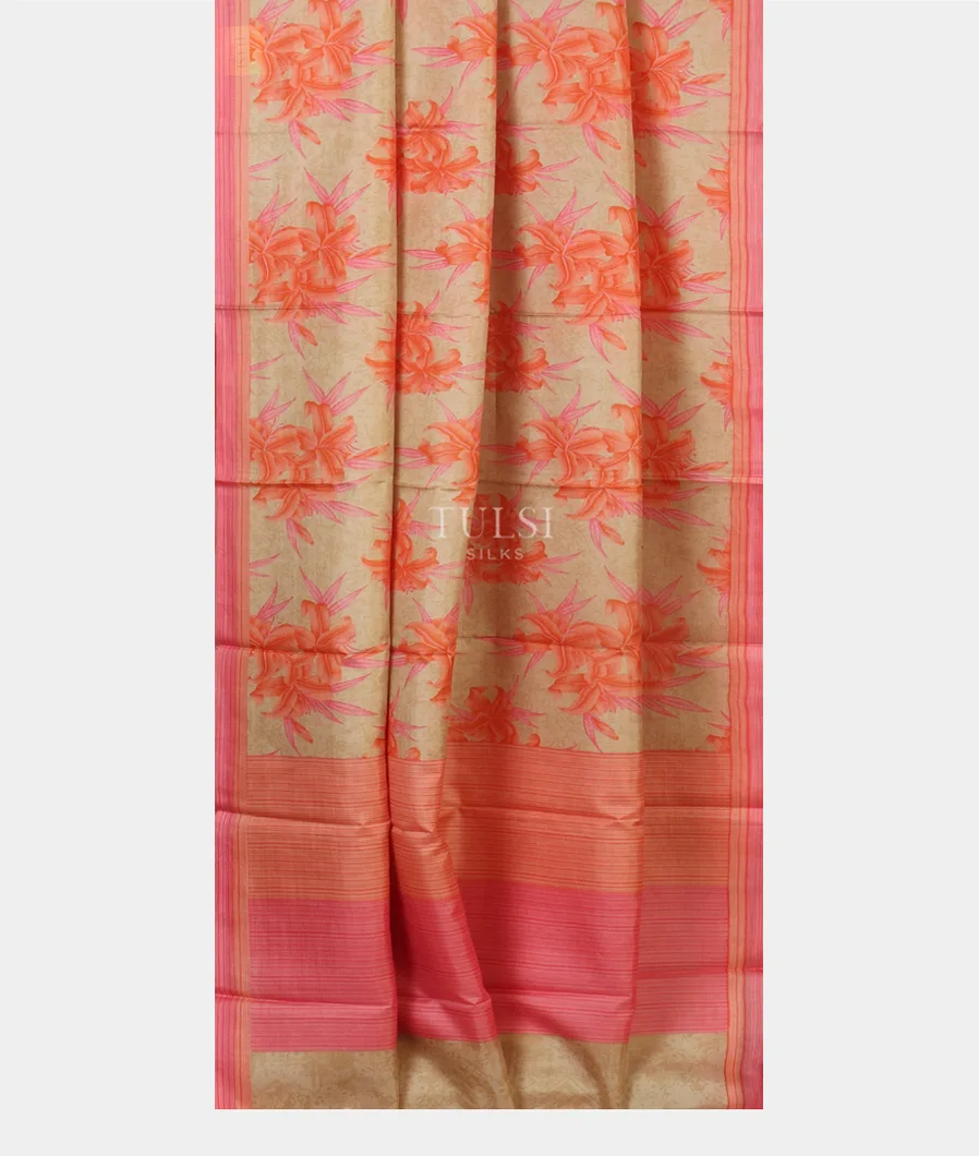 Beige Printed Silk Saree T5189122