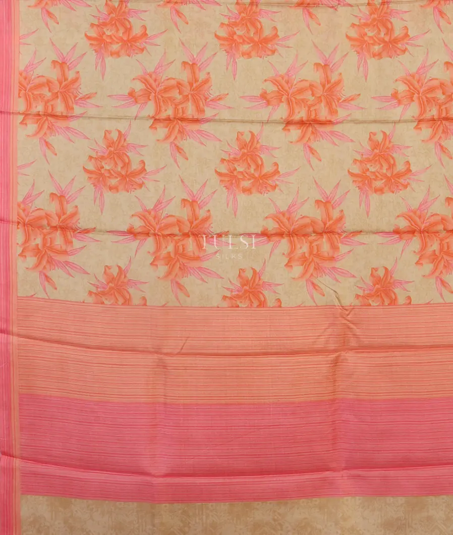 Beige Printed Silk Saree T5189124