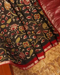 Deep Brown Georgette Kalamkari Handpainted Saree T5139894