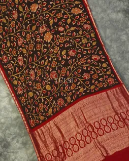 Deep Brown Georgette Kalamkari Handpainted Saree T5139895