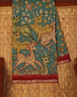 Blue Georgette Kalamkari Handpainted Saree T5139851