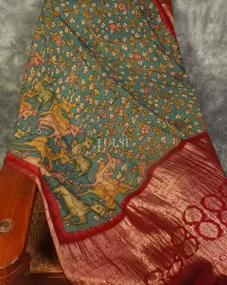 Blue Georgette Kalamkari Handpainted Saree T5139852