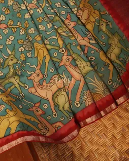 Blue Georgette Kalamkari Handpainted Saree T5139854