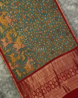 Blue Georgette Kalamkari Handpainted Saree T5139855
