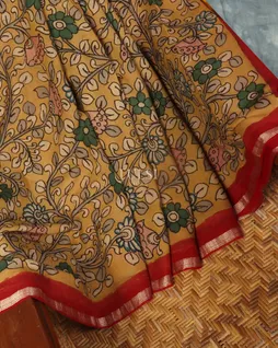 Beige Georgette Kalamkari Handpainted Saree T5139884