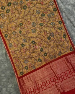 Beige Georgette Kalamkari Handpainted Saree T5139885