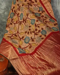 Pink Mysore Crepe Kalamkari Handpainted Saree T5139822