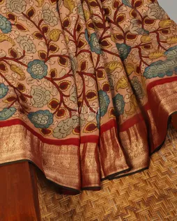 Pink Mysore Crepe Kalamkari Handpainted Saree T5139824