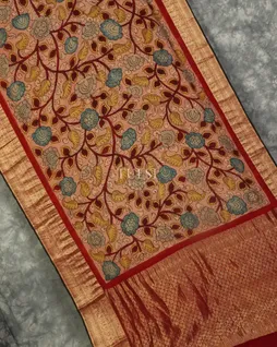 Pink Mysore Crepe Kalamkari Handpainted Saree T5139825