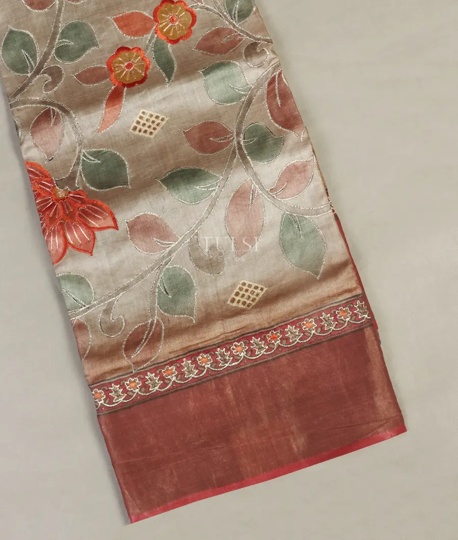 Grey Tussar Embroidery Saree T516981-image