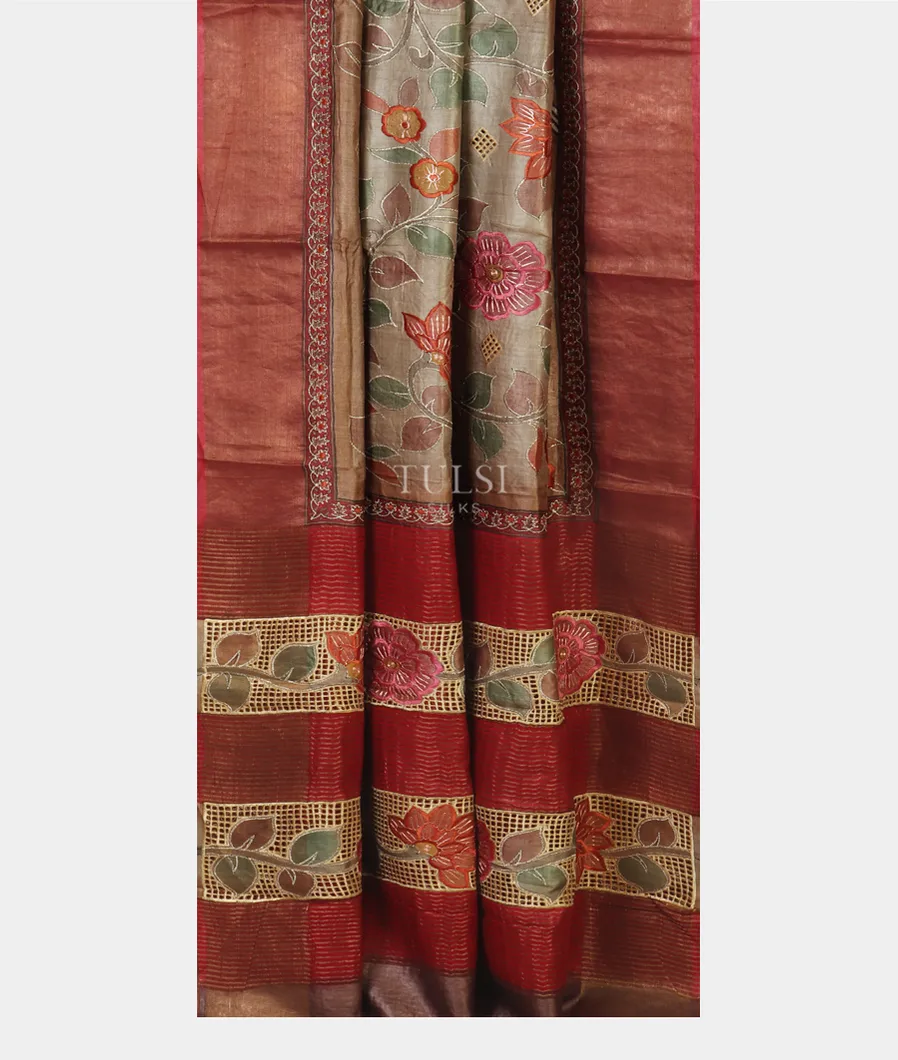 Grey Tussar Embroidery Saree T5169812