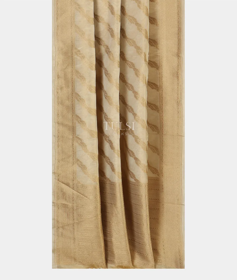 Beige Woven Tissue Organza Saree T5084952