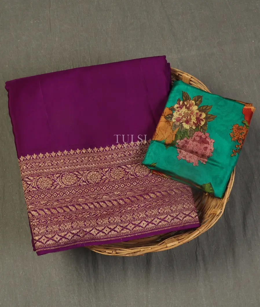 Purple Banaras Crepe Silk Saree T521065-image