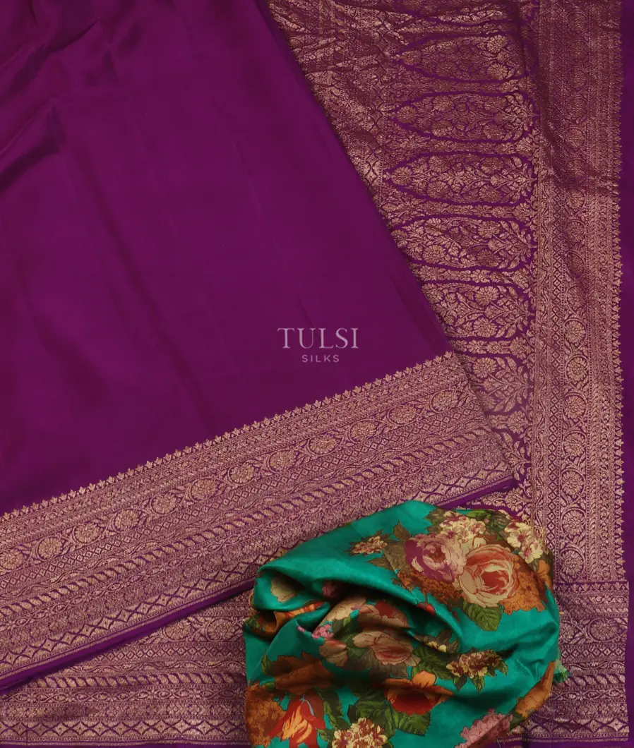 Purple Banaras Crepe Silk Saree T5210652