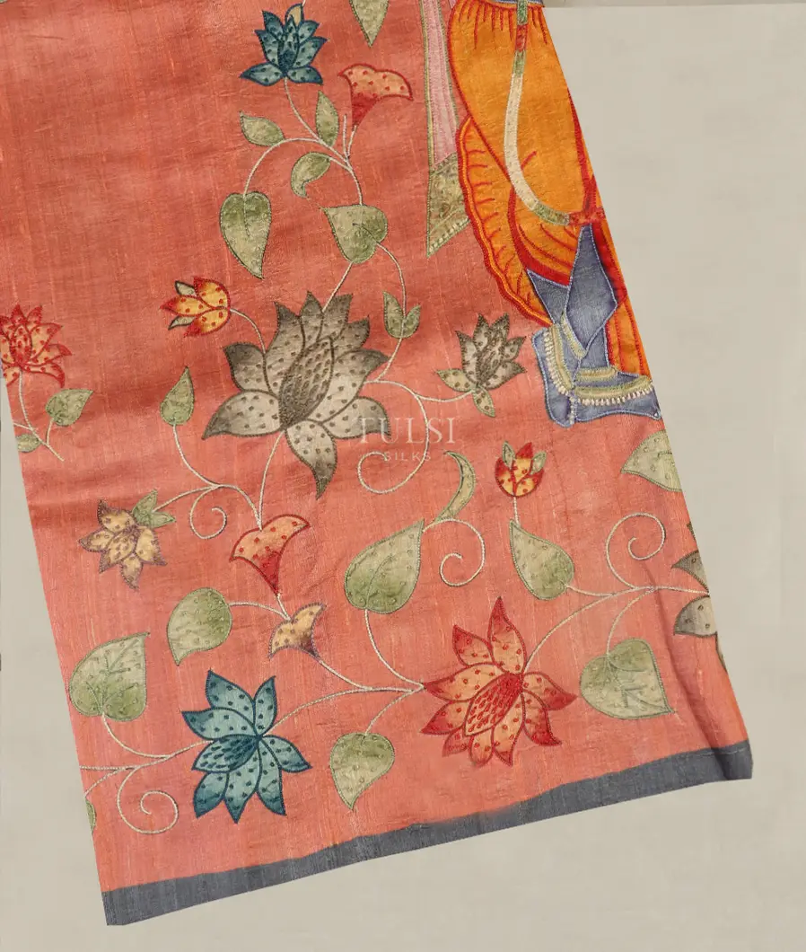 Peach Tussar Embroidery Saree T512561-image