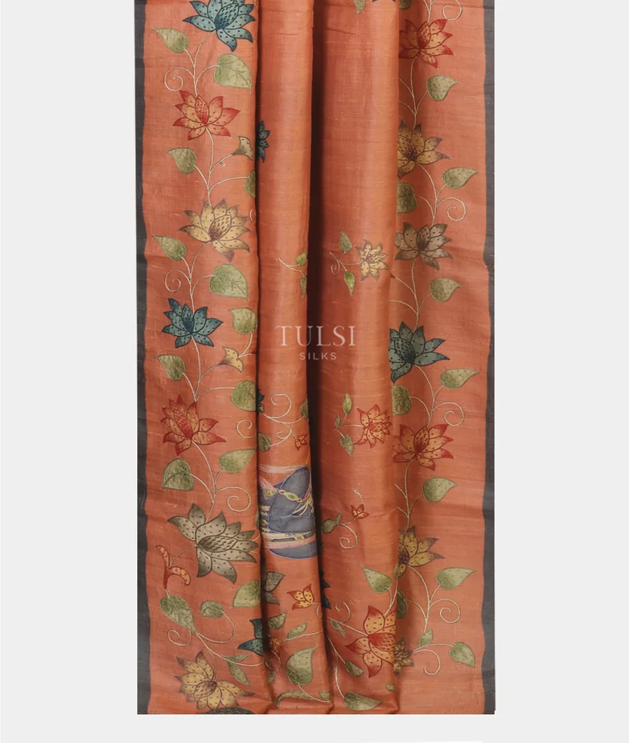 Peach Tussar Embroidery Saree T5125612