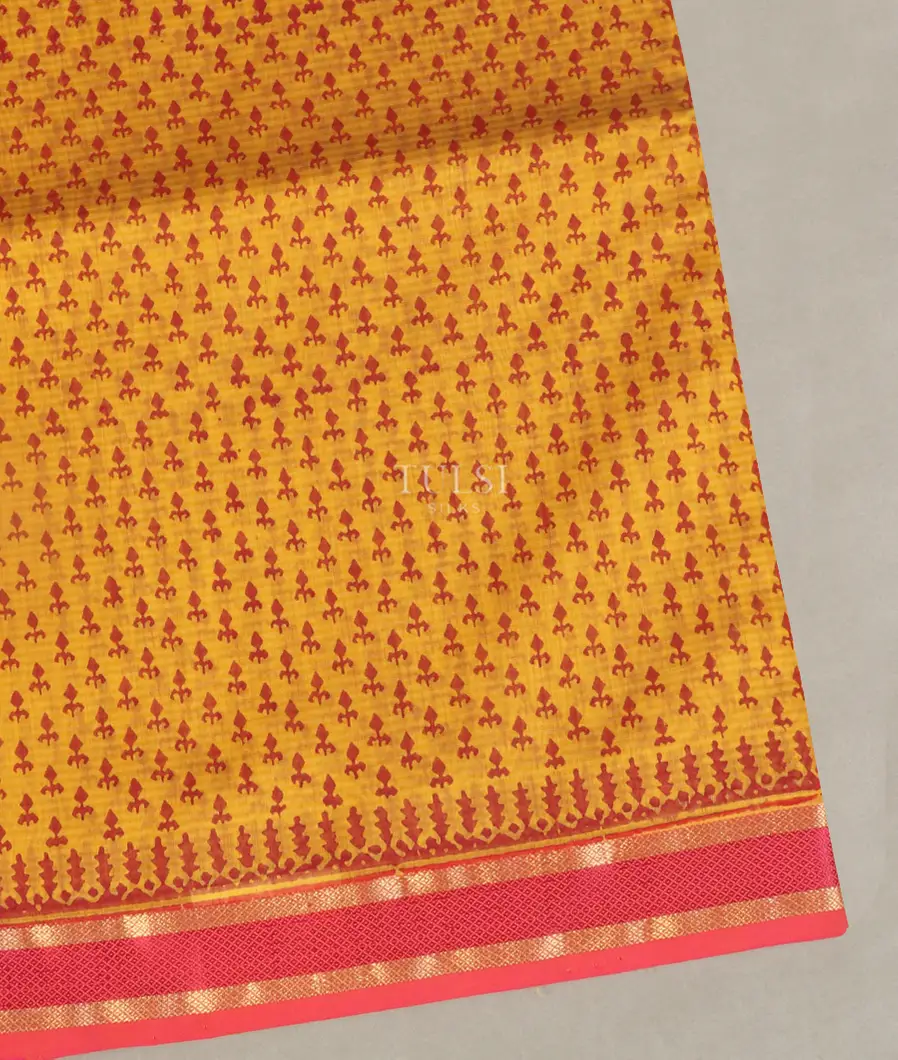 Yellow Maheshwari Printed Cotton Saree T510478-image
