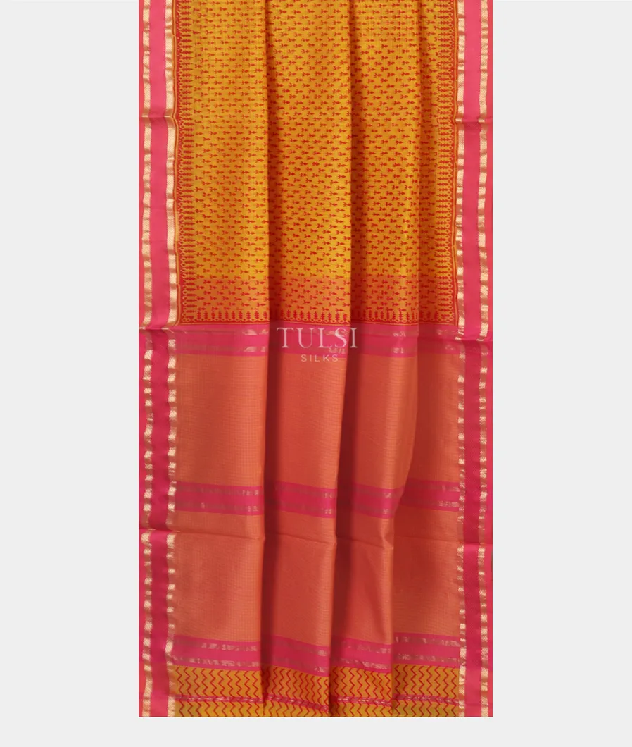 Yellow Maheshwari Printed Cotton Saree T5104782
