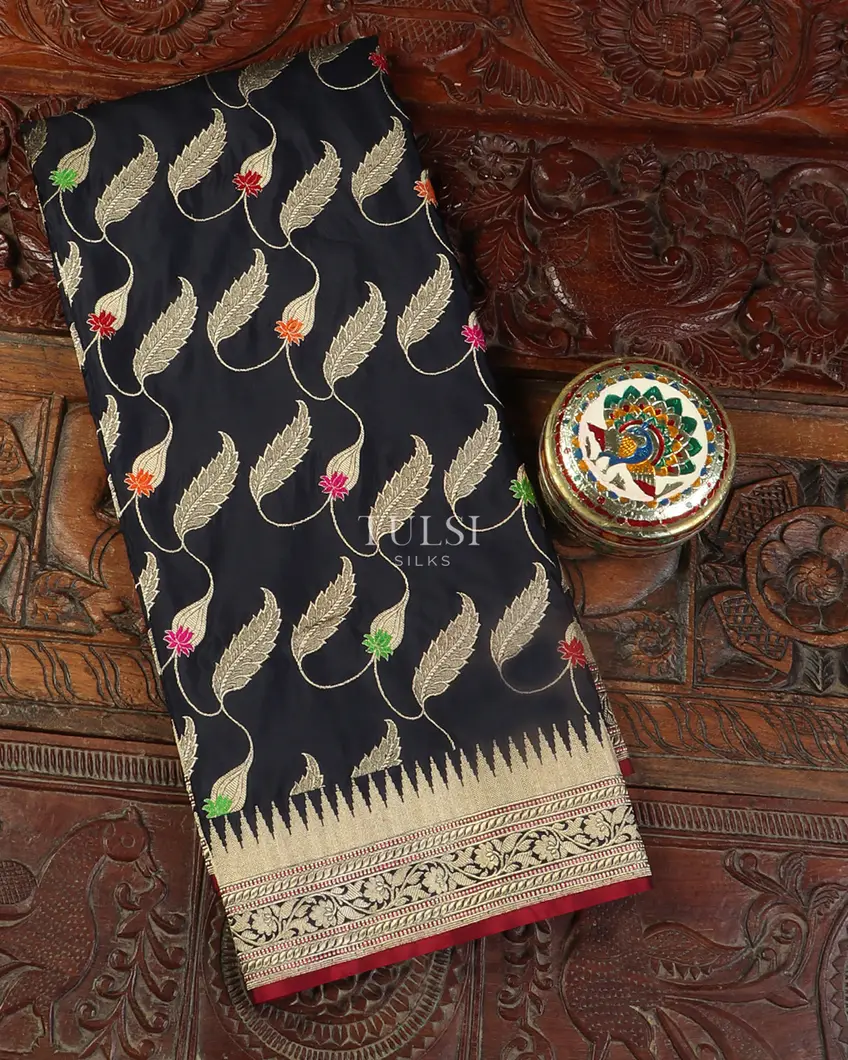 Midnight Blue Banaras Silk Saree T521226-image