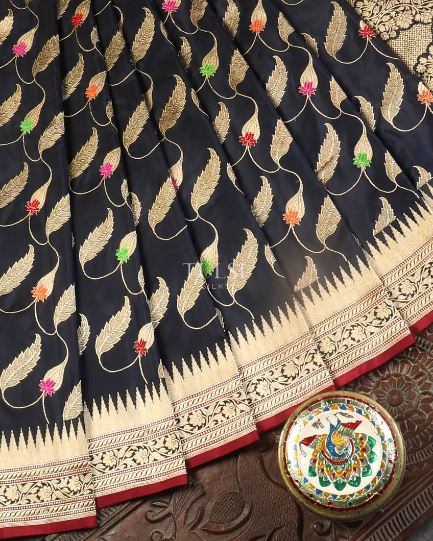 Midnight Blue Banaras Silk Saree T5212262