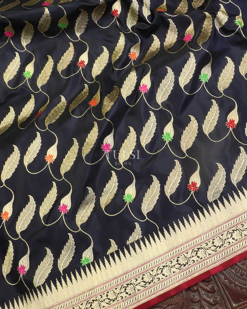 Midnight Blue Banaras Silk Saree T5212265