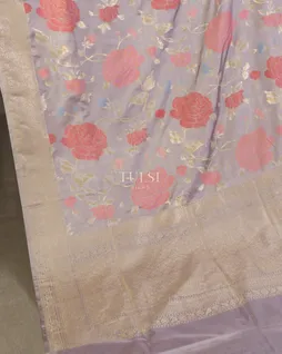 Light Lavender Banaras Silk Saree T5227084