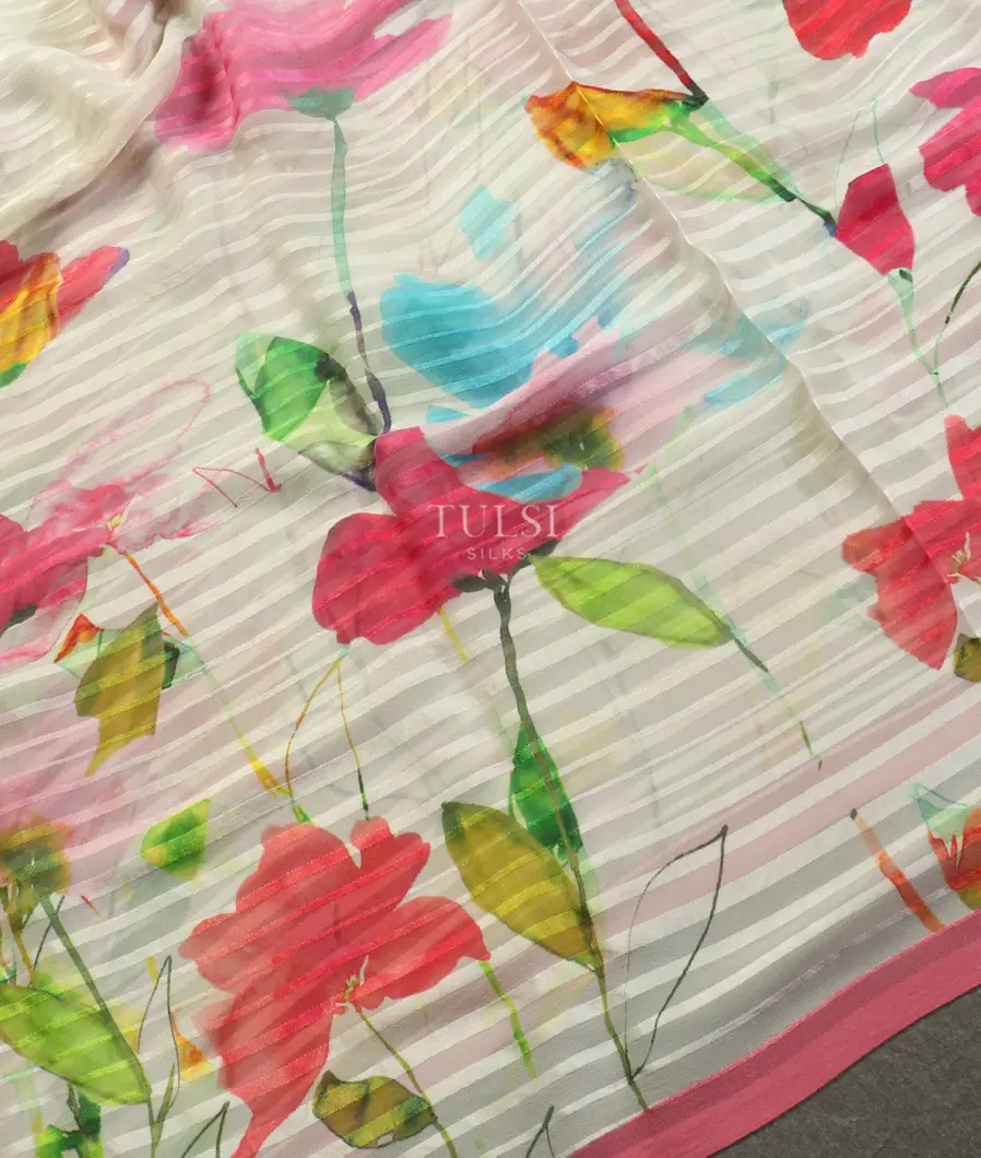 White Georgette Silk Saree T3544365