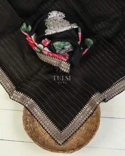 Black Kora Organza Embroidery Saree T5127282