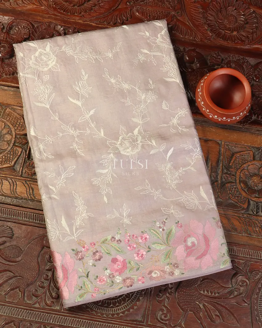 Light Pink Tussar Embroidery Saree T516752-image