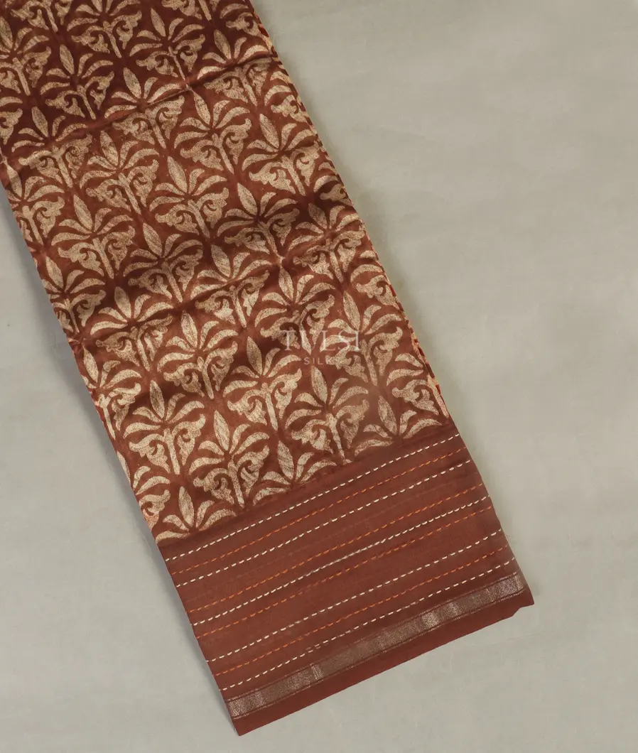 Brown Soft Printed Cotton Saree T517316-image
