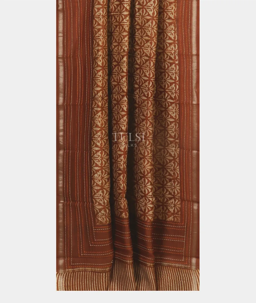 Brown Soft Printed Cotton Saree T5173162