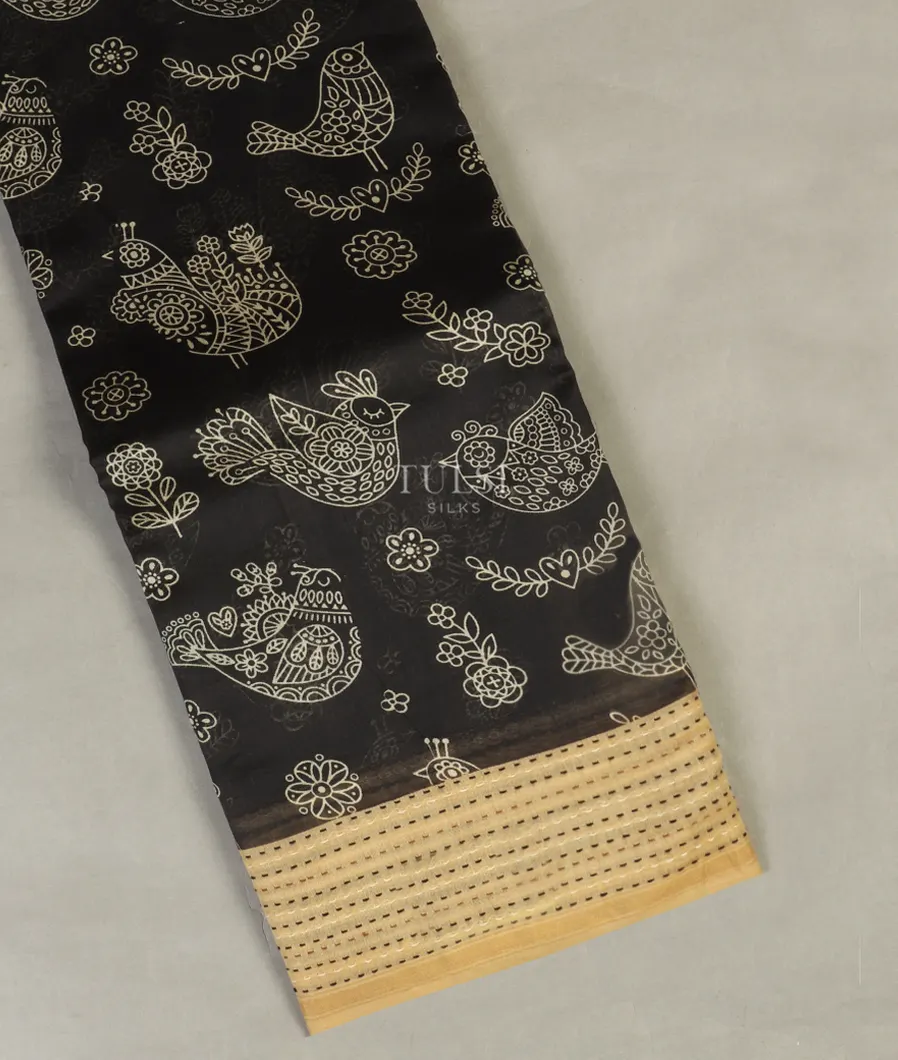 Black Soft Printed Cotton Saree T425039-image