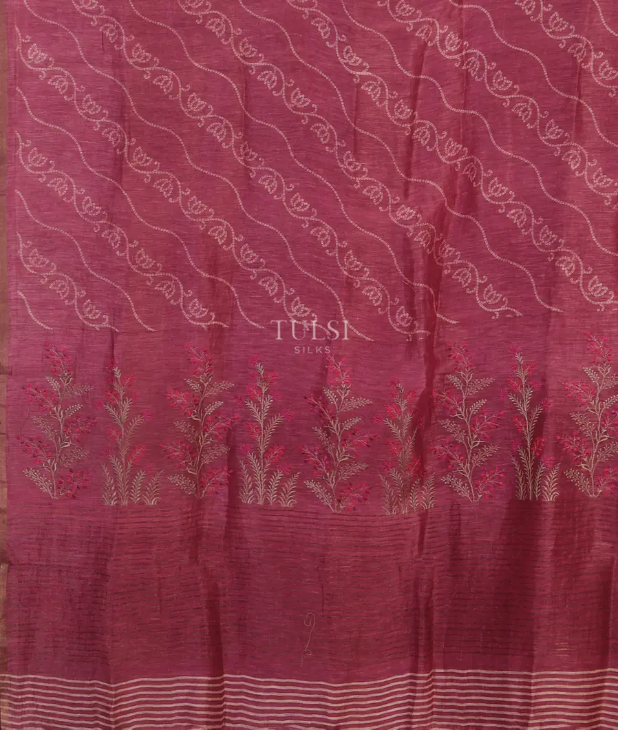 Purple Linen Printed Saree T5183844