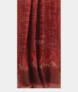 Red Linen Printed Saree T5184112