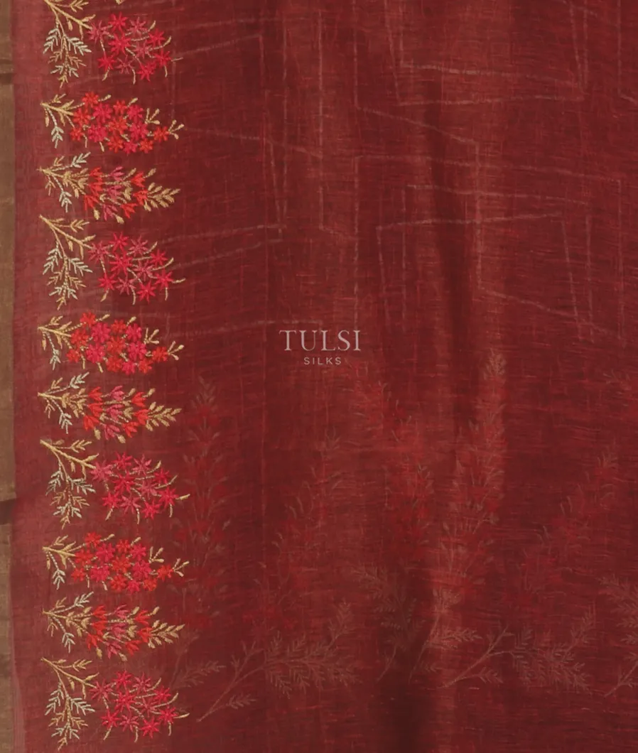 Red Linen Printed Saree T5184113