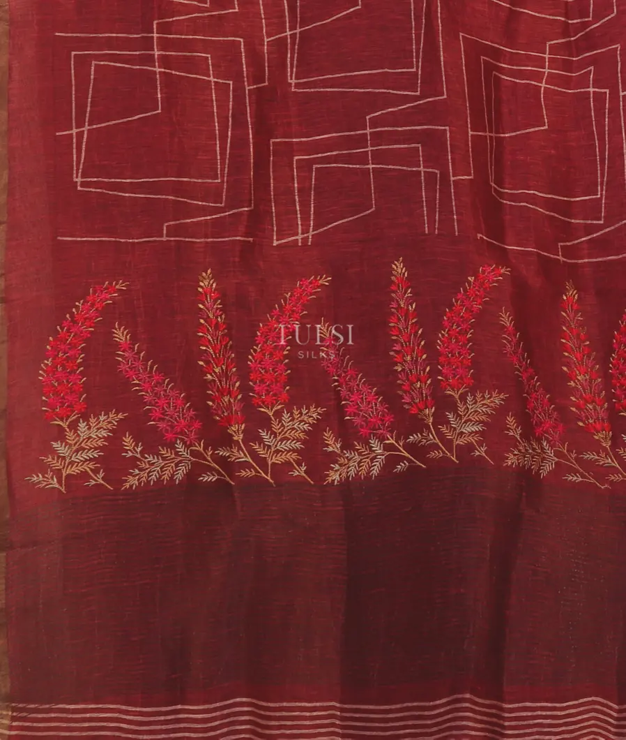 Red Linen Printed Saree T5184114