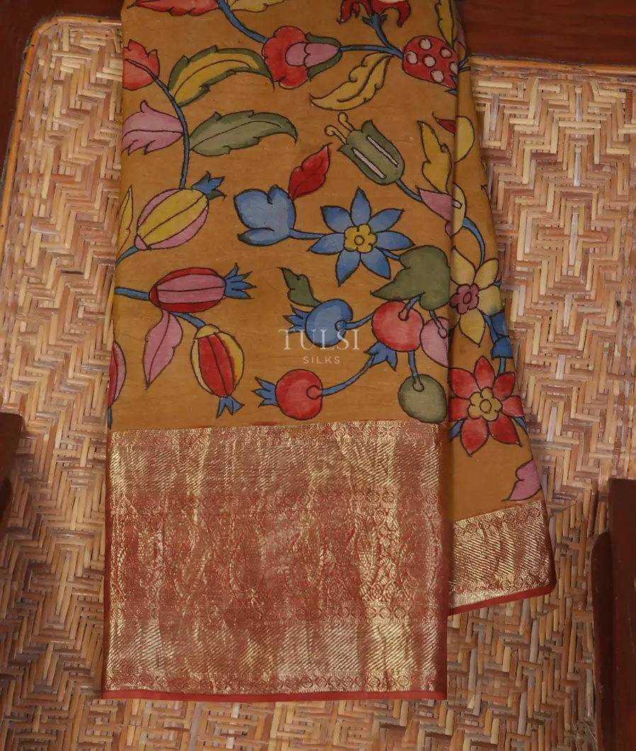 Brown Kanjivaram Kalamkari Handpainted Saree T460758-image